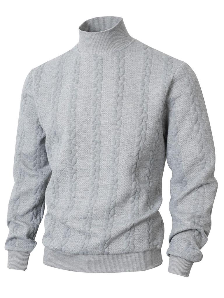 European Men's High Collar Jacquard Sweater - Solid Color, Autumn/Winter Fashion