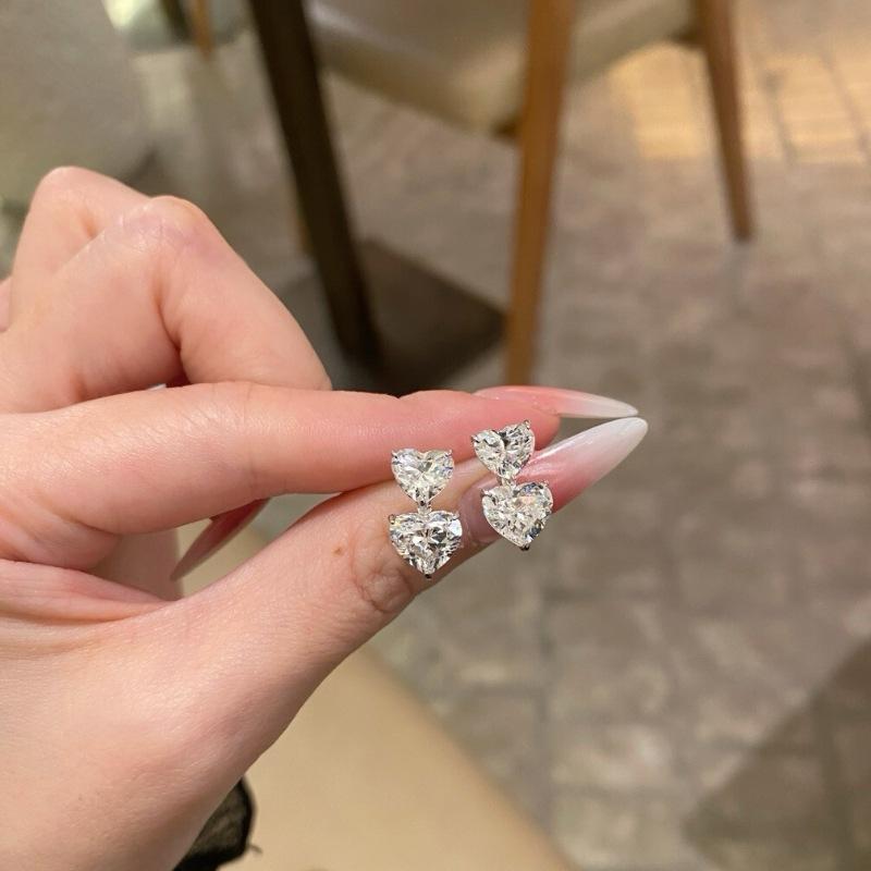Light Luxury Sweet Diamond Studded Double Heart Earrings For Women   Sparkling Fashion And Exquisite Earring Jewelry