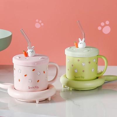 Thermostatic 55 ℃ Mug Cute Cartoon Rabbit Mug Automatic Thermal Insulation Ceramic Cup Coffee Cup Milk Cup Breakfast Cup
