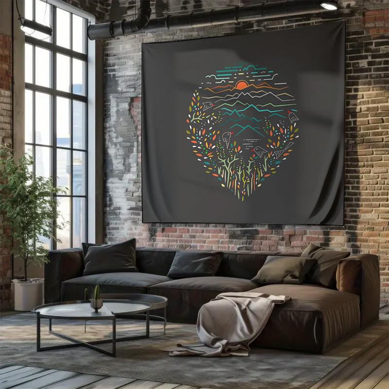 Boho Tapestry Nature Landscape Wall Hanging Forest Trees Mountain Scenic Home Decor Aesthetic Room Divider Dorm Wall Art