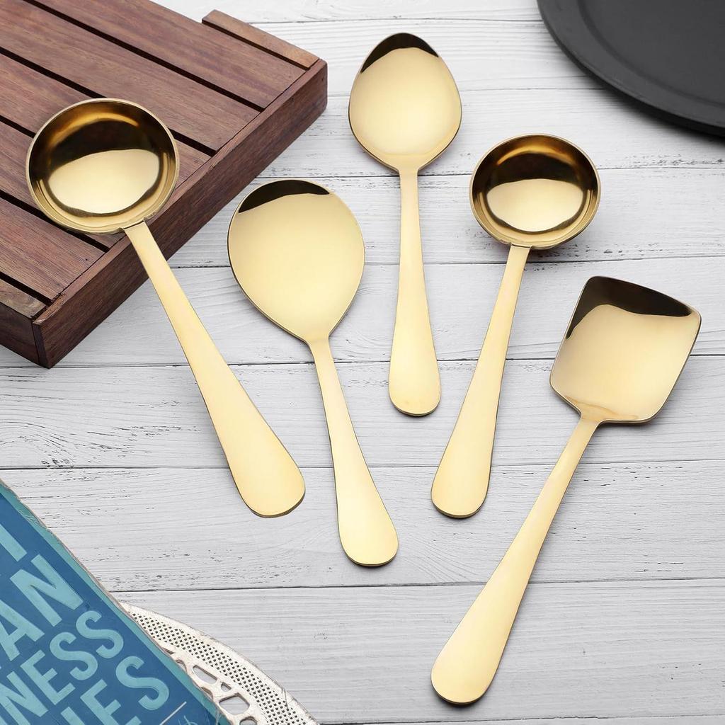 5 Pieces Stainless Steel Serving Spoons Set for Dining Table/Kitchen, 1.8 mm Heavy Gauge