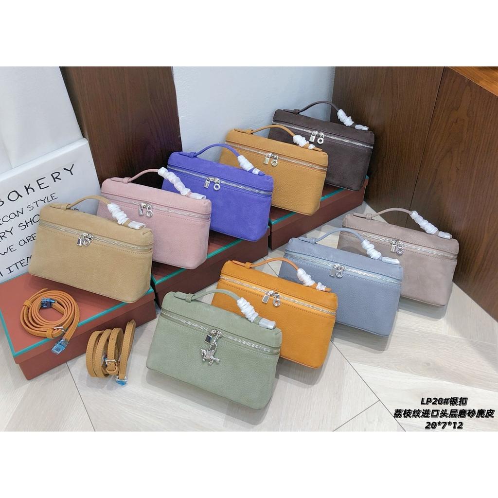 2025 New Gold Buckle Nubuckle Cowhide LP19 Lunch Box Bag Genuine Leather Versatile Small Square Bag Handheld One Shoulder Crossbody Bag for Women