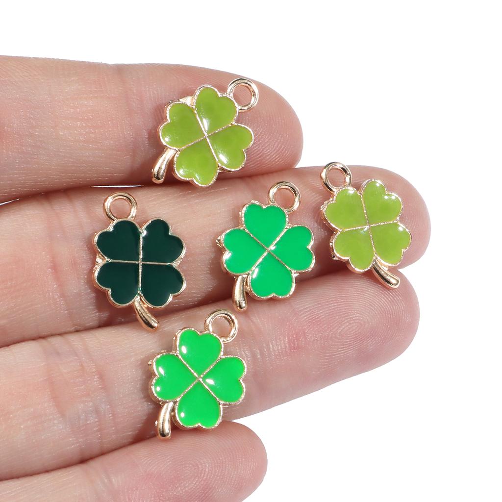 20pcs Four-Leaf Jewelry Making Charms, Assorted Green Charm Pendant Plated Enamel Charm Pendant For Earring Necklace Bracelet