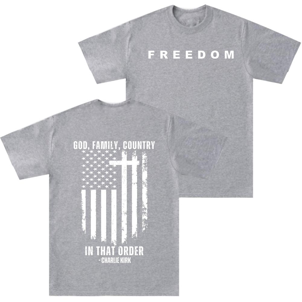 Charlie Kirk Svoboda Trička Bůh Rodina Vlast V Tomto Pořadí Unisexové Žerzejové Tričko s Krátkým Rukávem Léto Bavlna Vysoce Kvalitní Topy