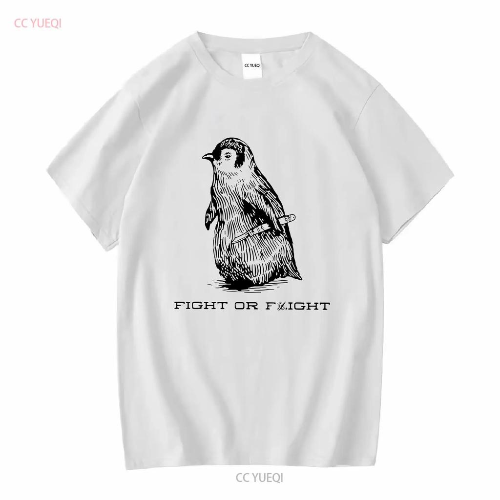 Fight Or Flight Funny Penguin Pun Meme T Shirt Long Short Sleeves Vintage Washed Unisex Casual Slightly Versatile Stylish