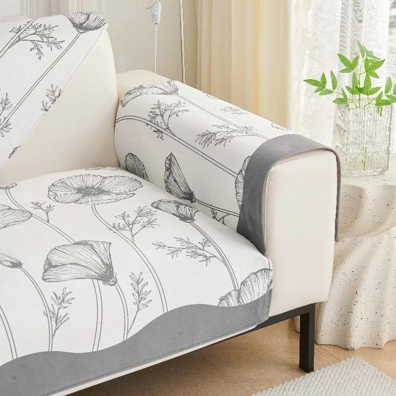 Luxury Flower Printing Sofa Cushion Chenille Sofa Cover Four Seasons Universal Jacquard Anti Slip Sofa Cover Dustproof Couch Mat