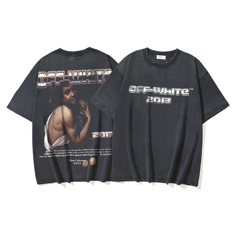 

1190 Off-White 2025 Summer New Portrait Grape Printed Short Sleeved T-shirt for Men and Women XL чорний