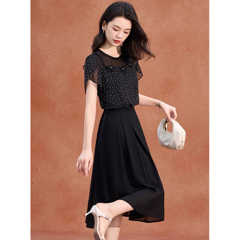Women s Elegant Mesh Polka Dot A-Line Midi Dress M