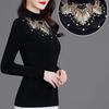Women's Printed Stretch Base Shirt   Slim Fit Lace Rhinestone Long Sleeve T-Shirt Fall Winter