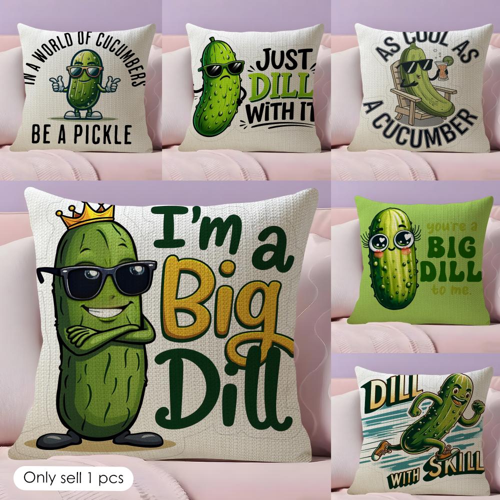 Who Loves Pickles Dill Funny Cushion Cover Natural Linen Organic Fabric DoubleSided Printing Sofa Home Decor Gift Pillow Case