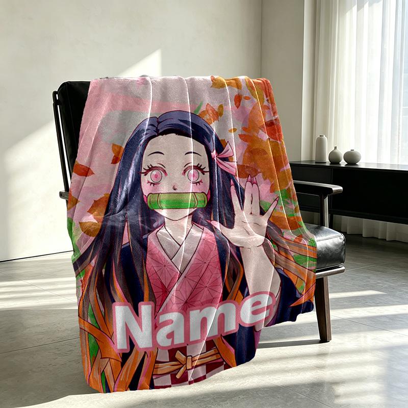 Custom Name Personalized Demon Slayer Print Blanket, Home Decor, Bedroom, Sofa, Camping, Couch, Gifts for Birthday Christmas