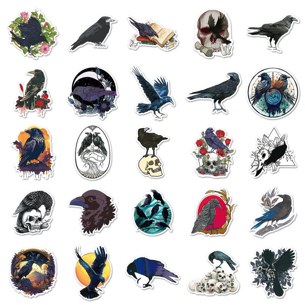 50 Waterproof Dark Animal Stickers: Crow Graffiti Halloween Decor for Phone & Suitcase
