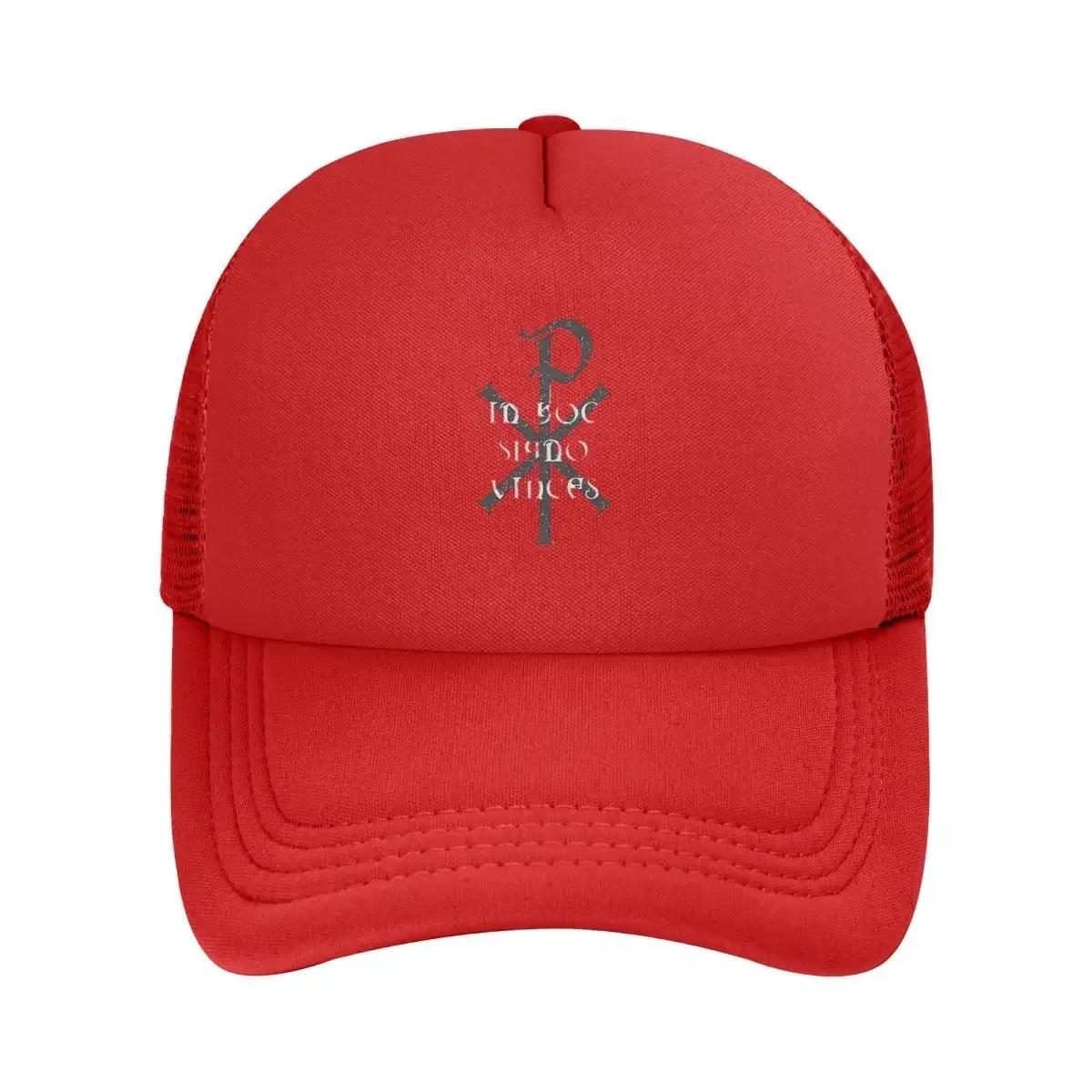 In Hoc Signo Vinces Chi Rho Christogram Mesh Baseball Caps Snapback Baseball Hats Casual Casquette Outdoor For Unisexs And Womens One Size