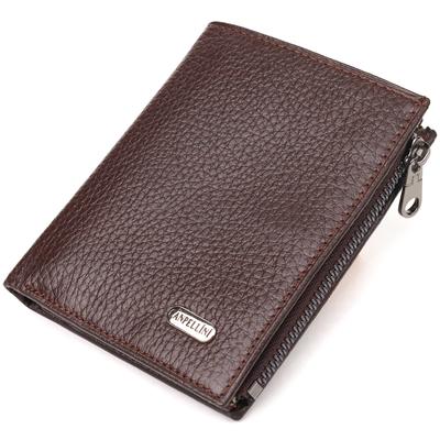 Men's Compact Vertical Wallet Made of Genuine Leather CANPELLINI Purse 21674 Brown