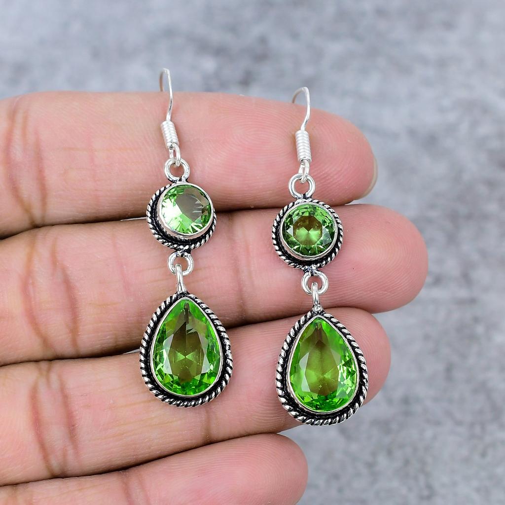 Peridot Gemstone Handmade 925 Sterling Silver Jewelry Earring 2.56" M-343