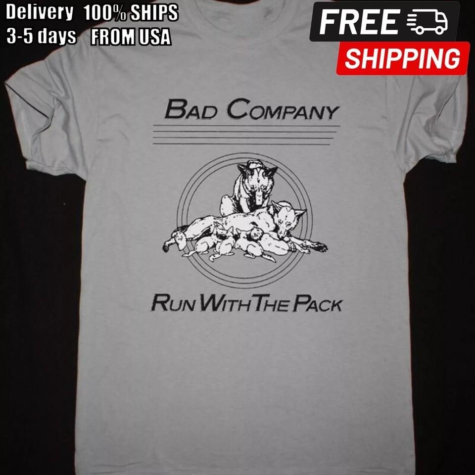 Vtg BAD COMPANY RUN WITH THE PACK Cotton Sport Grey Full Size Unisex Shirt XL
