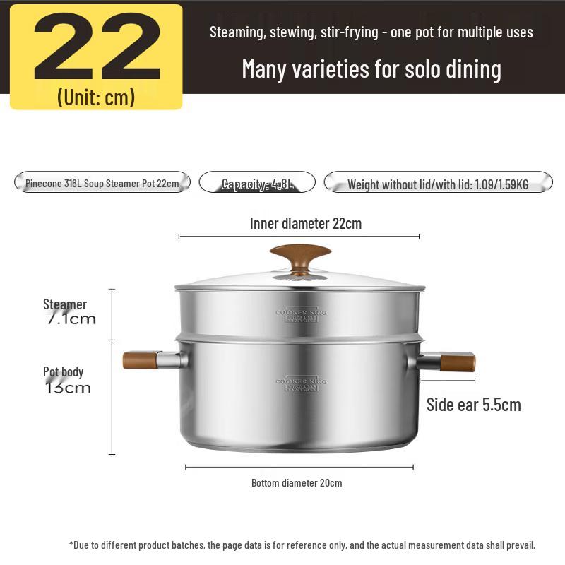 COOKER KING 316L Stainless Steel Soup Pot with Steamer