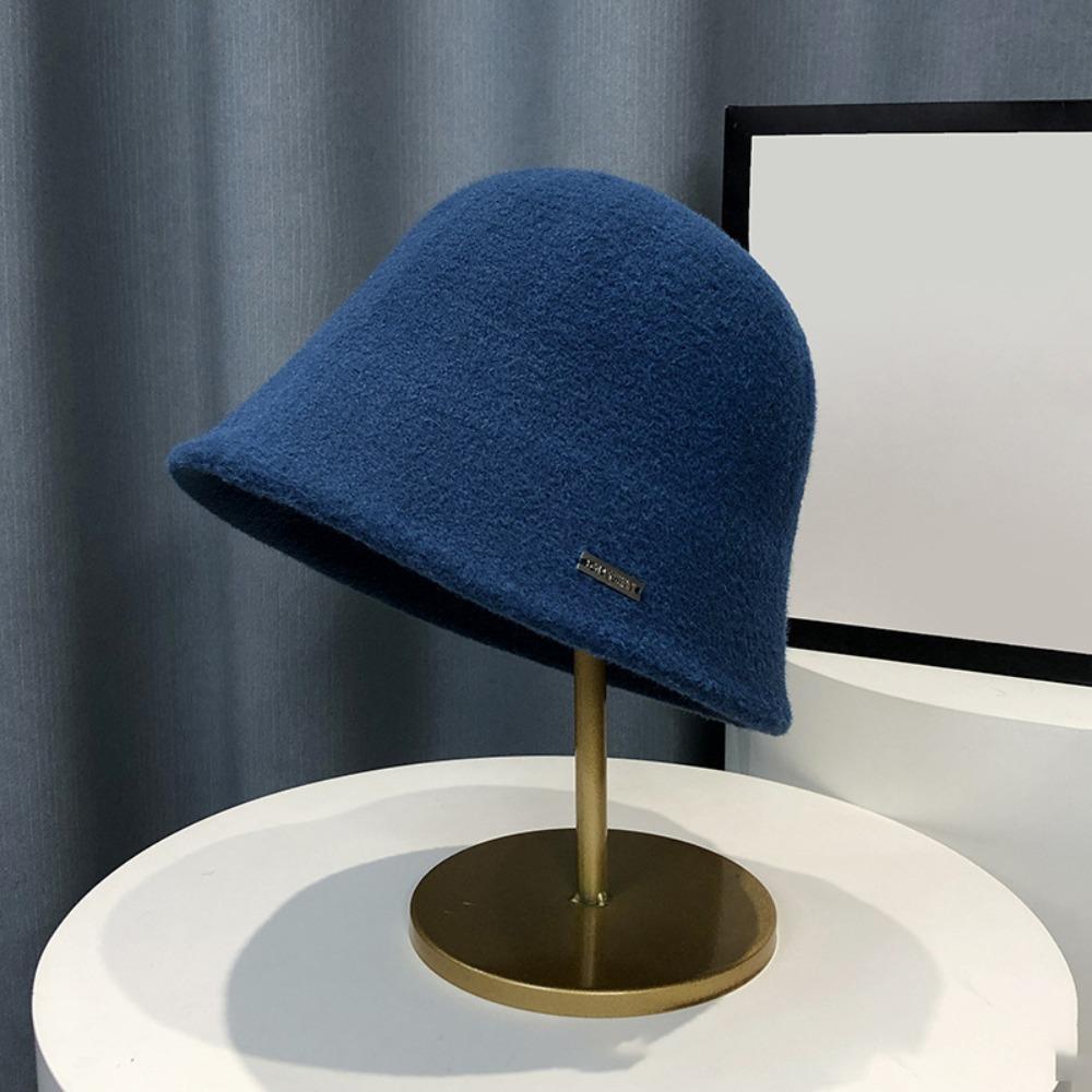 Solid Color Woolen Basin Hat Plush Bucket Hat Retro Fisherman Hat  Women