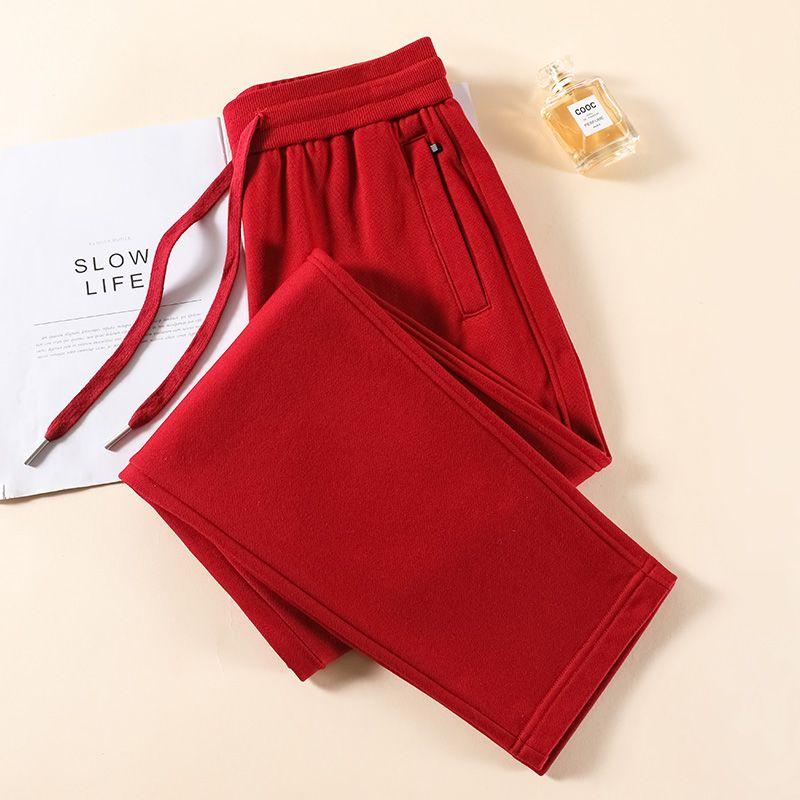 Pure Cotton Loose Sports Pants Female 2025 Spring and Autumn Casual Pants Black Pants High Waist Straight Sweatpants Fleece-Lined Pants Children