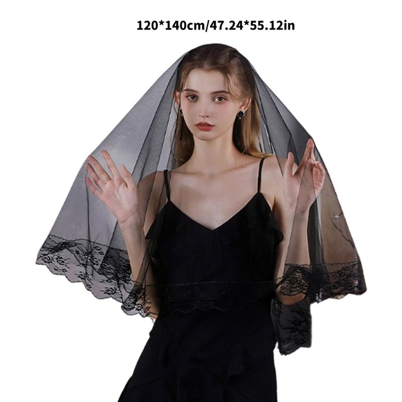 Gothic Lace Flower Trim Wedding Veils with Easy Wear Design for Halloween Bride and Costume Parties Dressingup Headwear