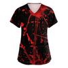 Women's V-neck Halloween Printed Short-sleeved Pocket Side-slit Protective Suit Top