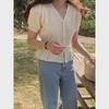 Korean Style Slimming Pearl Button Cutout Bubble Sleeve Knit Top