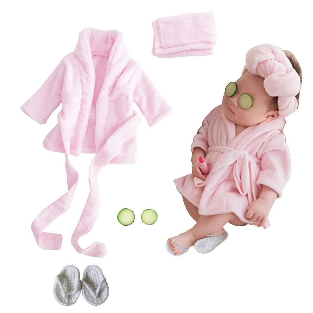 Sweet Photography Props Newborn Bathrobes Slippers with Headband Bath Towel Outfit Cucumber Photo Props Photo Shoot Accessories