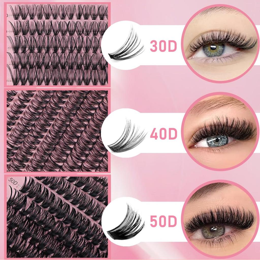 Sada na prodlužování řas 640 ks Trsy umělých řas 30D+40D+50D, DIY sada jednotlivých řas 8-18 mm s nástroji na řasy