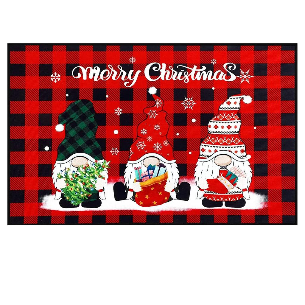 VIKAMA Blue Christmas Dwarf Crystal Velvet Carpet Entrance Welcome Mat Living Room Bedroom Kitchen Winter Home Decor Mat