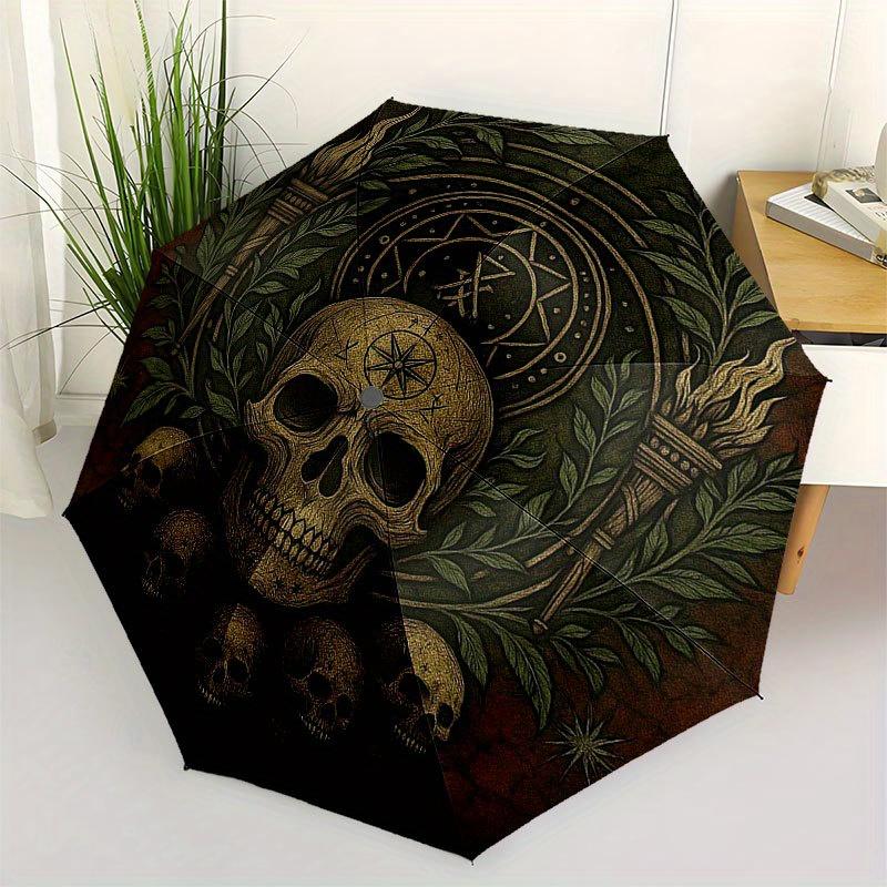 

Skull and Laurel Wreath Circular Wall Art Umbrella, Portable 3-Fold Compact Umbrella for Men & Women R119