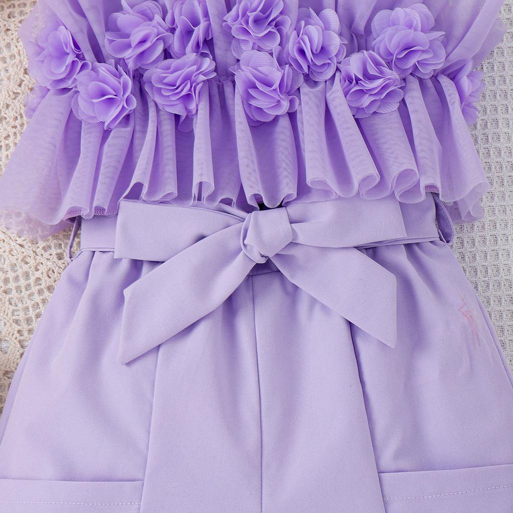 Girls Elegant Set Spring Summer Children Flower Halter Top Shorts Fashion Set