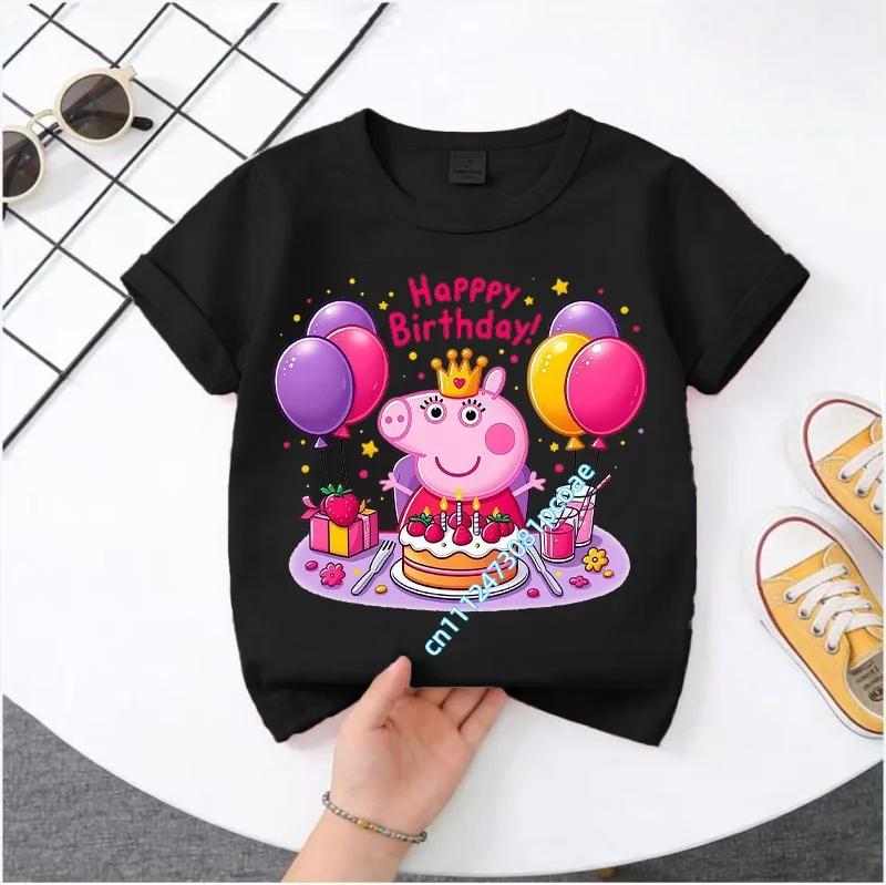 Peppa Pig 2025-26 Summer Cartoon Graphic 100% Cotton Print Hasbro Brand Children and Unisex T-shirt Breathable Casual Loose Y2k.