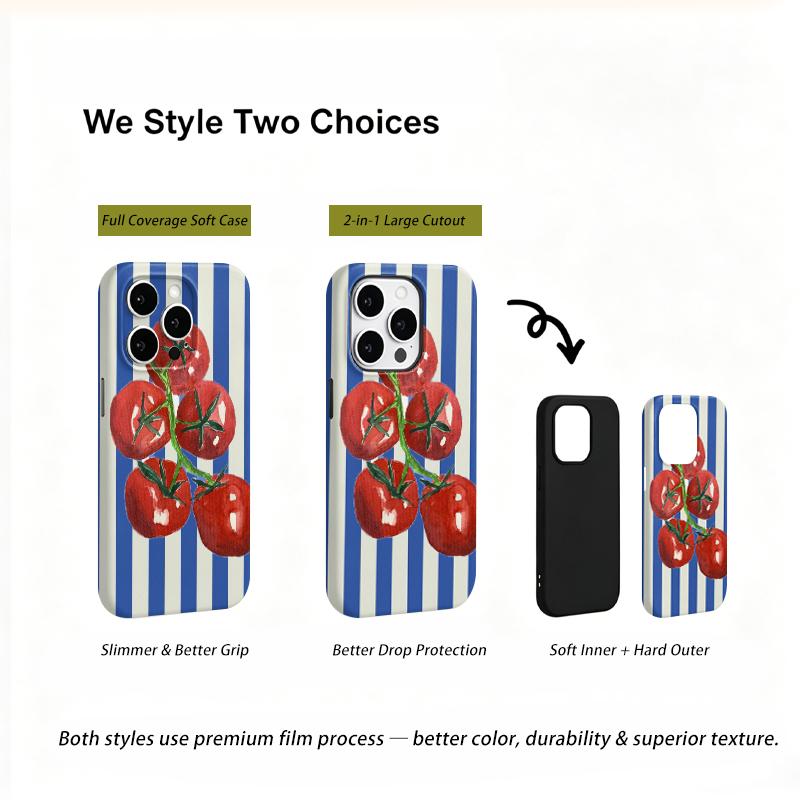 Classic Striped Watercolor Tomato Fruit Graphic Art Film Aesthetic Protective Shockproof Bumper Phone Case Cover For iPhone 14 15 16 Pro Max Plus
