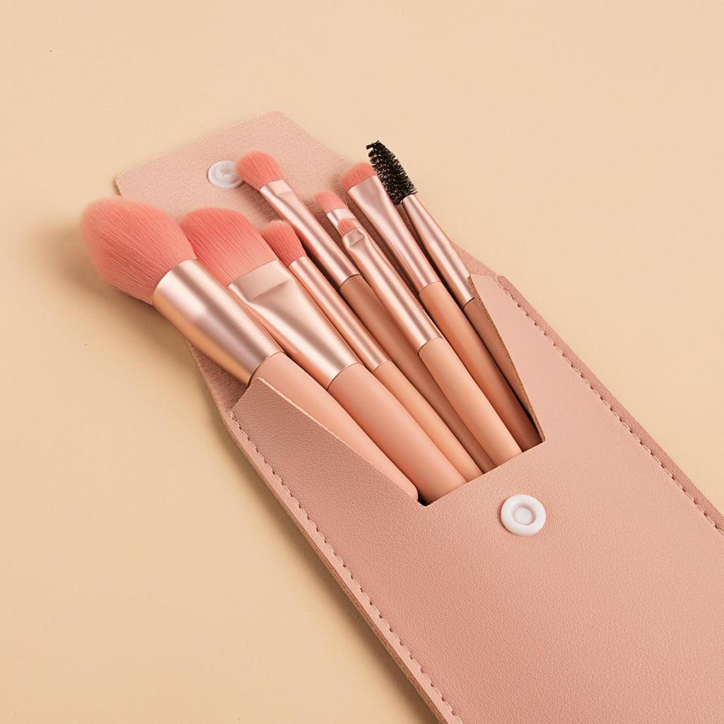 Macaron 8-Piece Travel Makeup Brush Set: Includes Blush & Eyeshadow Brushes – Perfect for Beginners