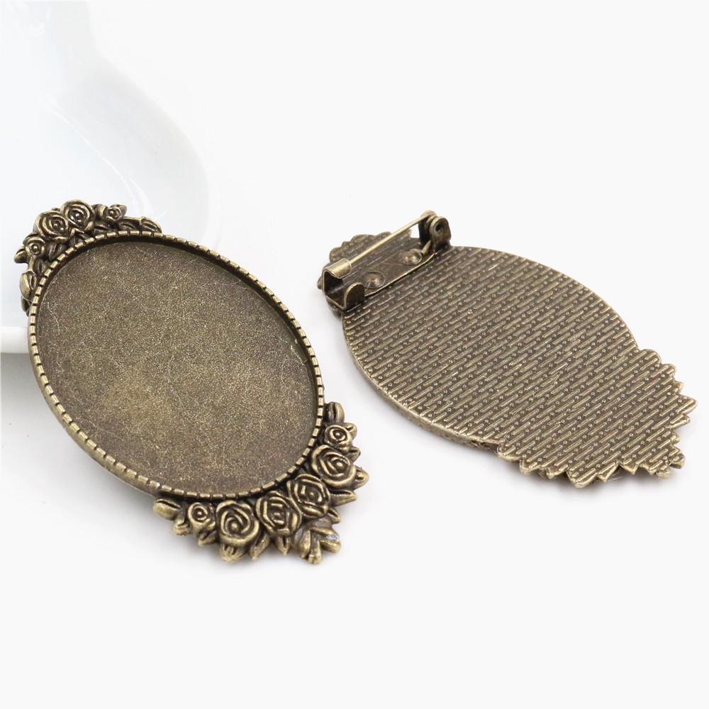 New Fashion 5pcs 30x40mm Inner Size Antique Silver Plated Gold Color Bronze Black Pin Brooch Simple Style Base Setting Pendant