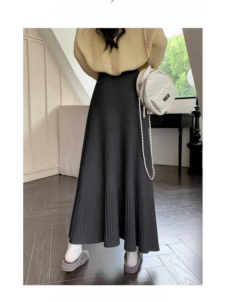 2025 High Waist Pleated A-Line Knitted Skirt for Women - Autumn/Winter Collection