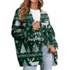 Women's Fashion Long Sleeve Christmas Print V-Neck Button Loose Cardigan Top