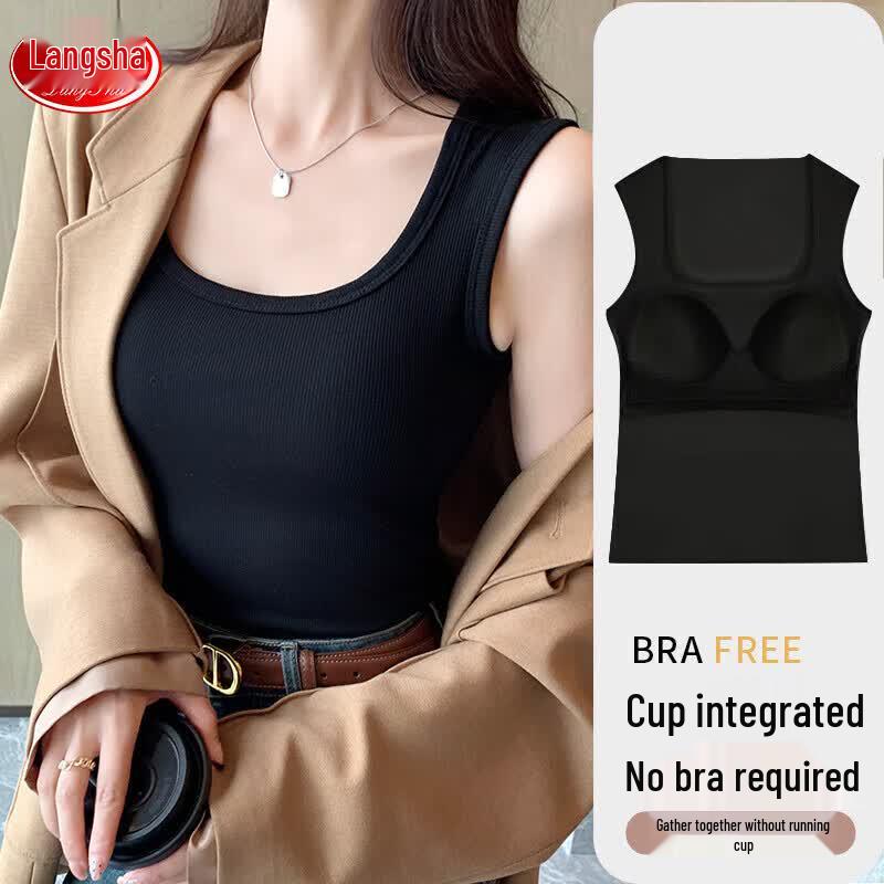 Langsha Women s Square Neck Camisole with Built-in Bra M