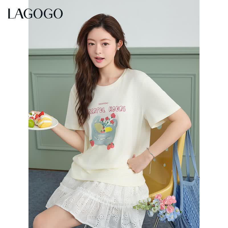 LAGOGO Hand-Painted Floral Print Dopamine T-Shirt M