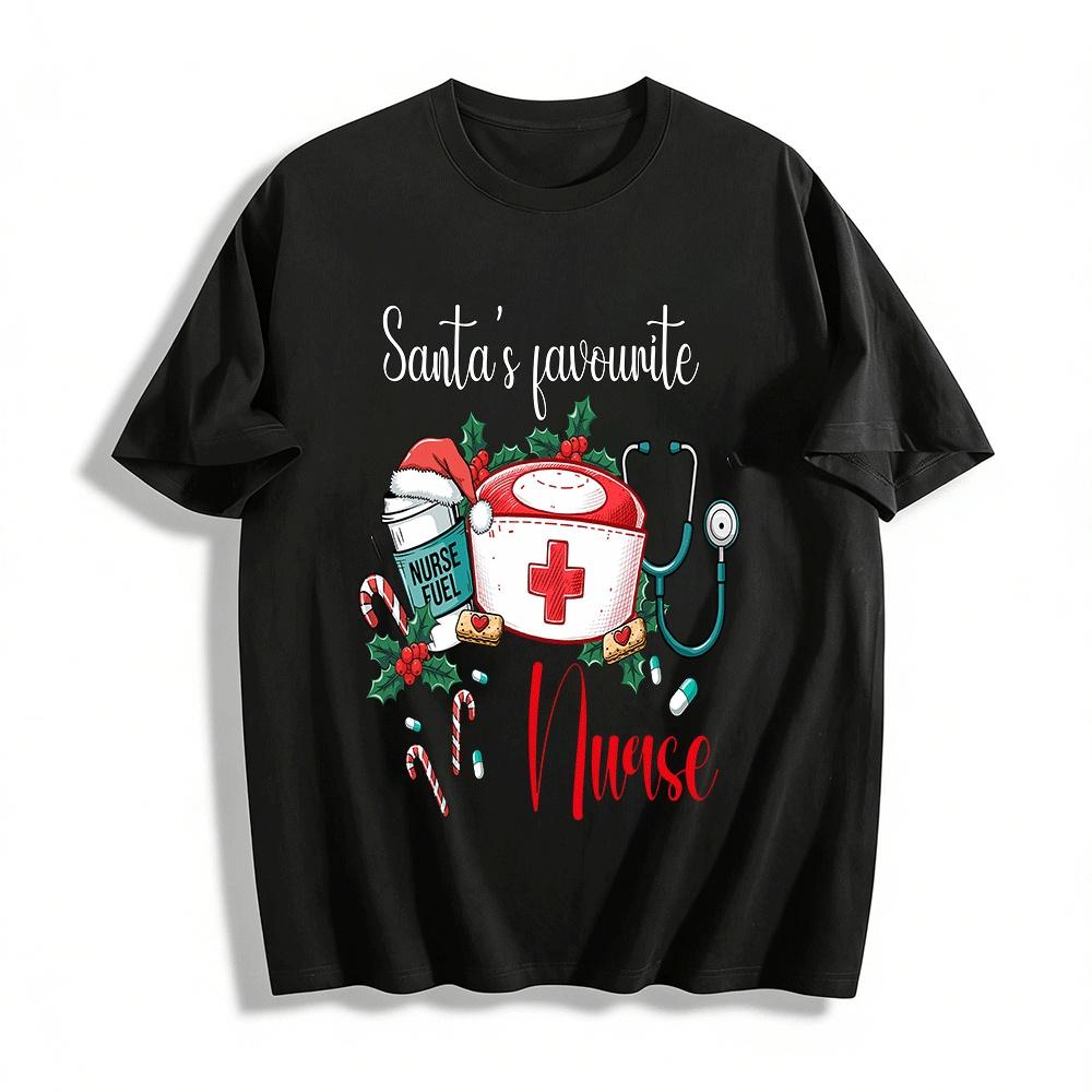 Santa s Favourite Nurse Christmas Themed Nursing Graphic Tee Pure cotton T-shirt XXS