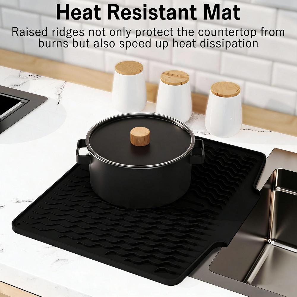 Silicone Dish Drying Mat Black Grey Drain Lip Drain Pad Built-in Drain Heat Resisting Kitchen Counter Pad Kitchen Countertop
