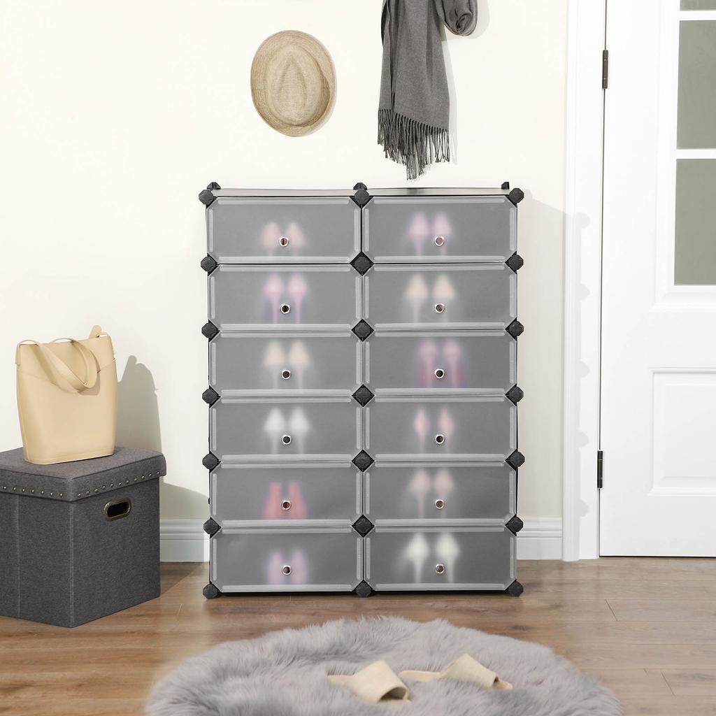 SONGMICS Interlocking Shoe Rack, Rectangular Storage Organiser, 12-Slot Modular DIY Storage Shelf Unit, 40 x 30 x 17 cm for Each Slot