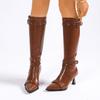 Fashion Punk Rivet Belt Buckle Decoration Knee-High Boots Women Sexy Pointed Toe Super High Heel Riding Boots Winter Brand Design Shoes