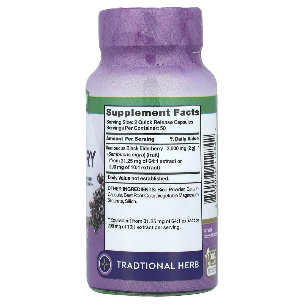 Nature's Truth Sambucus Černý bez, 2 000 mg, 100 kapslí s rychlým uvolňováním (1 000 mg na kapsli)