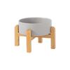 Ceramic Pet Food Bowl with Elevated Bamboo Stand - Anti-Tip Design for Dogs and Cats, Protects Cervical Spine