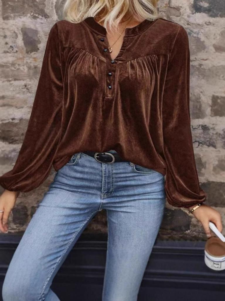 Damen Frühlings-Herbst Lässiges V-Ausschnitt Langarm Top
