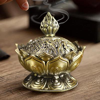 Brûleur d'encens lotus Purification de l'air Aromathérapie Support de base Mini brûleur d'encens Santal Artisanat métallique Décoration de maison