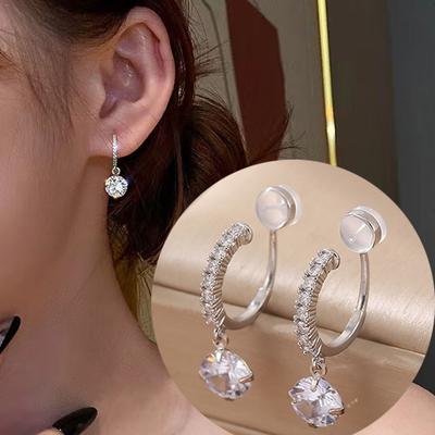 Yuvarlak Zirkonyum Küpe Kız Piercingsiz Kulak Klipsi