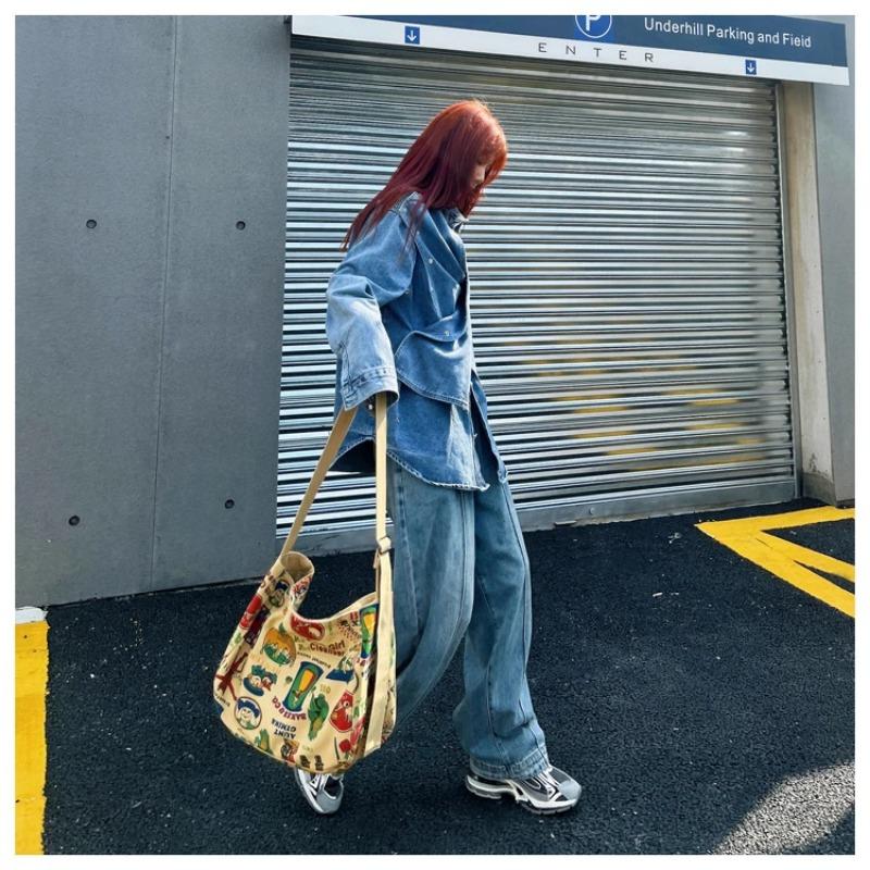 Retro velkokapacitní plátěná dámská taška Potisk Graffiti Literary Messenger Tašky Taška přes rameno Hot All-match Crossbody Taška