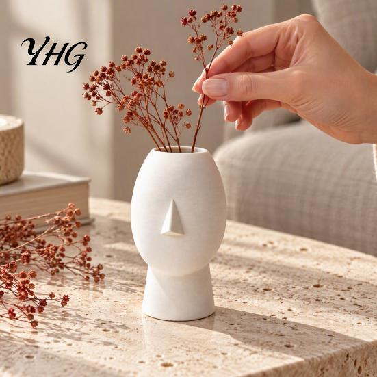 Geometric Texture Vase 3D Printed Minimalist Face Vase, Abstract Human Head Flower Shape Modern Art Decorative for Home Desktop Shelf Decor Ornament